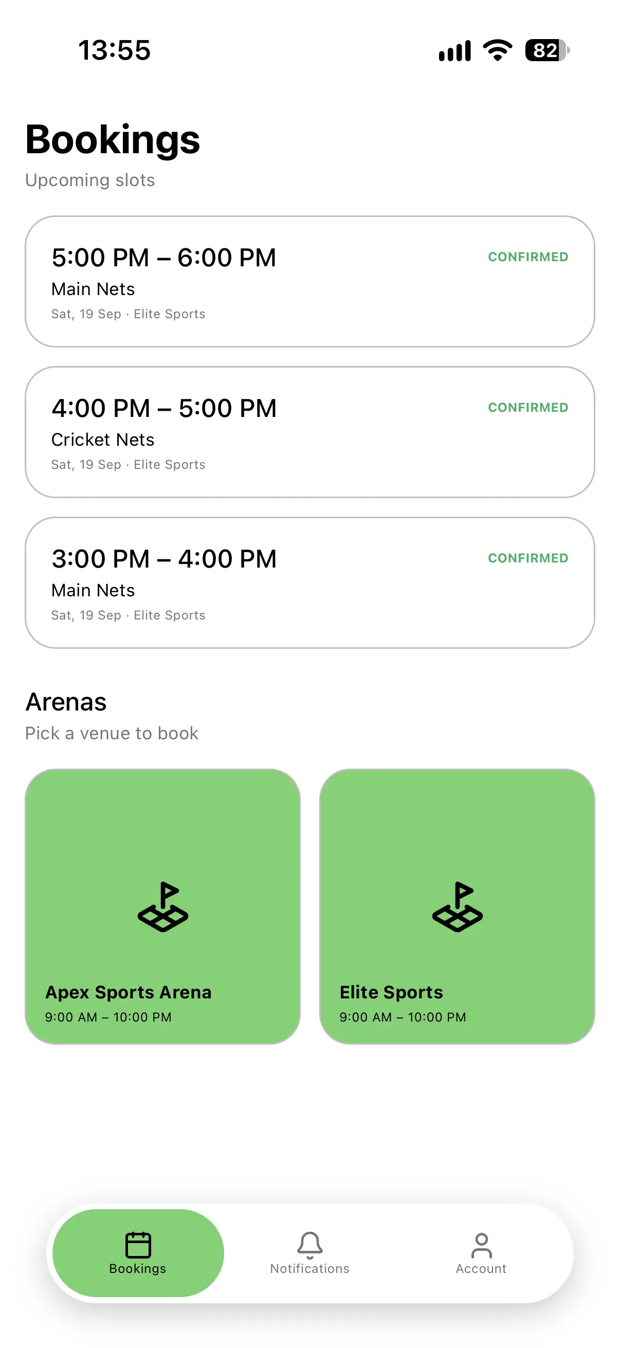 Oblisc Sports player app showing nearby turf availability